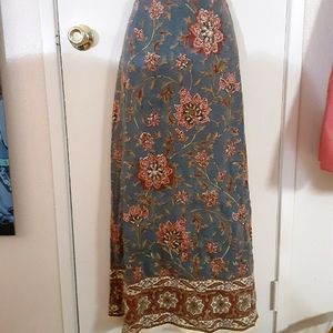 Floral Blue and Brown Maxi Skirt